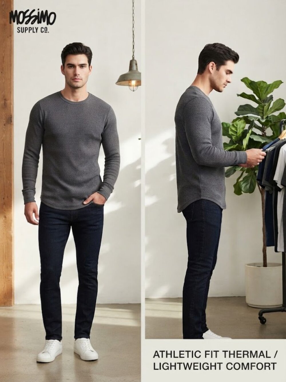 Mossimo Athletic Fit Men's Grey Lightweight Thermal Tee - Size Small